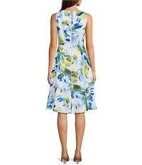 Calvin Klein Scuba Floral Print Boat Neck Fit And Flare Dress