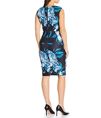Calvin Klein Scuba Floral Print V-Neck Sleeveless Dress