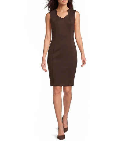 Calvin Klein Scuba Knit V Neck Sleeveless Knee Length Sheath Dress