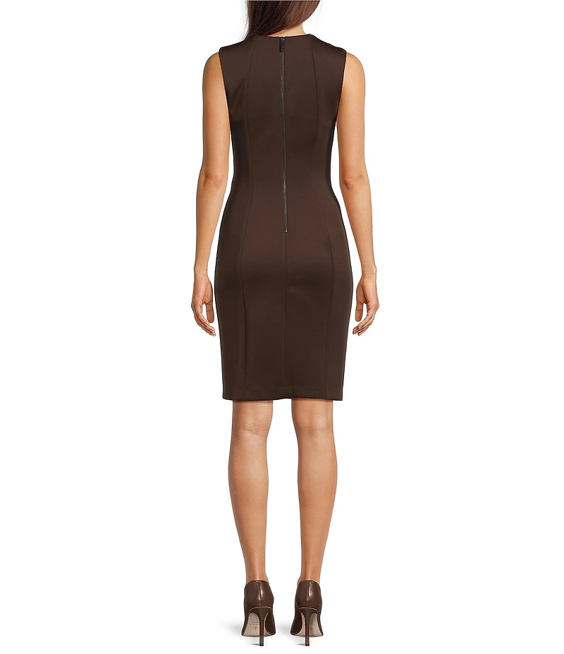 Calvin Klein Scuba Knit V Neck Sleeveless Knee Length Sheath Dress