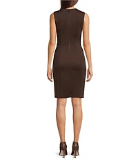 Calvin Klein Scuba Knit V Neck Sleeveless Knee Length Sheath Dress