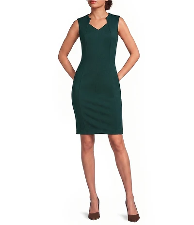 Calvin Klein Scuba Knit V Neck Sleeveless Knee Length Sheath Dress