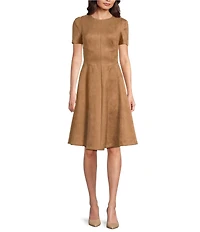 Calvin Klein Scuba Suede Crew Neck Short Sleeve Flared Skirt Dress