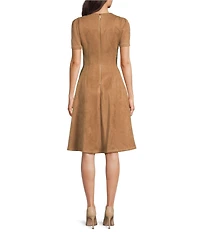 Calvin Klein Scuba Suede Crew Neck Short Sleeve Flared Skirt Dress