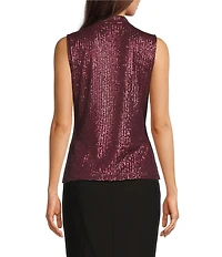 Calvin Klein Sequin V-Neck Shoulder Pleat Sleeveless Top