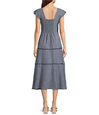 Calvin Klein Short Flutter Sleeve Crew Neck A-Line Midi Dress
