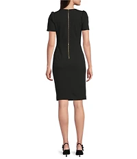 Calvin Klein Short Pleated Sleeve Crew Neck Sheath Dress