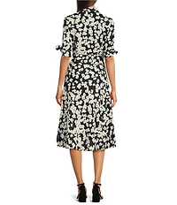 Calvin Klein Short Sleeve Belted Floral Shirt Midi Dress