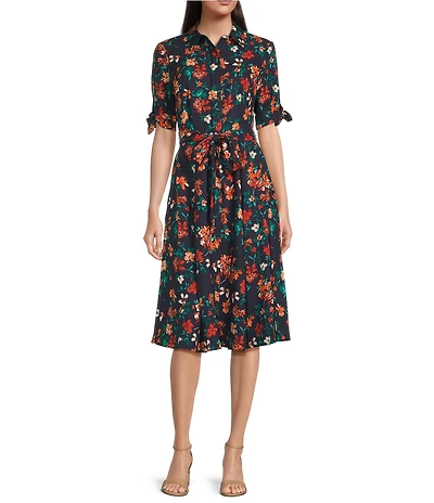 Calvin Klein Short Sleeve Button Front Floral Print Shirt Dress
