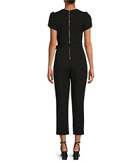 Calvin Klein Short Sleeve Crew Neck Tie Waist Scuba Crepe Jumpsuit
