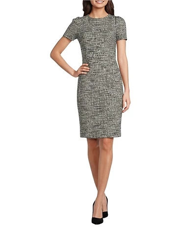 Calvin Klein Short Sleeve Crew Neck Tweed Sheath Dress