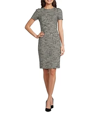 Calvin Klein Short Sleeve Crew Neck Tweed Sheath Dress