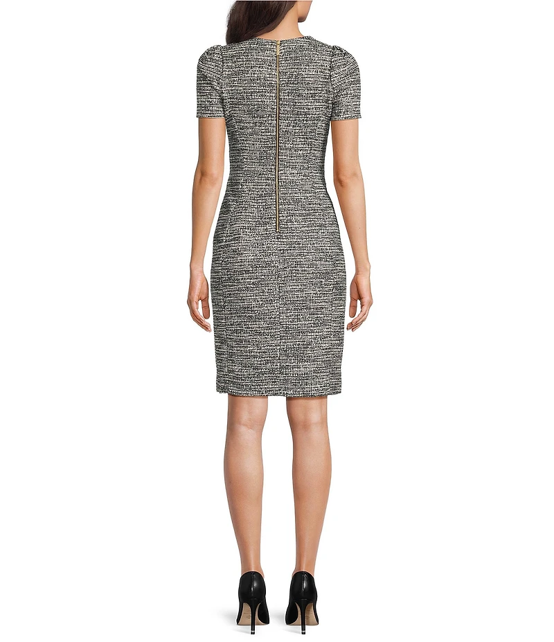 Calvin Klein Short Sleeve Crew Neck Tweed Sheath Dress