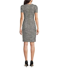Calvin Klein Short Sleeve Crew Neck Tweed Sheath Dress