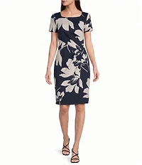 Calvin Klein Short Sleeve Floral Print Square Neck Sheath Dress