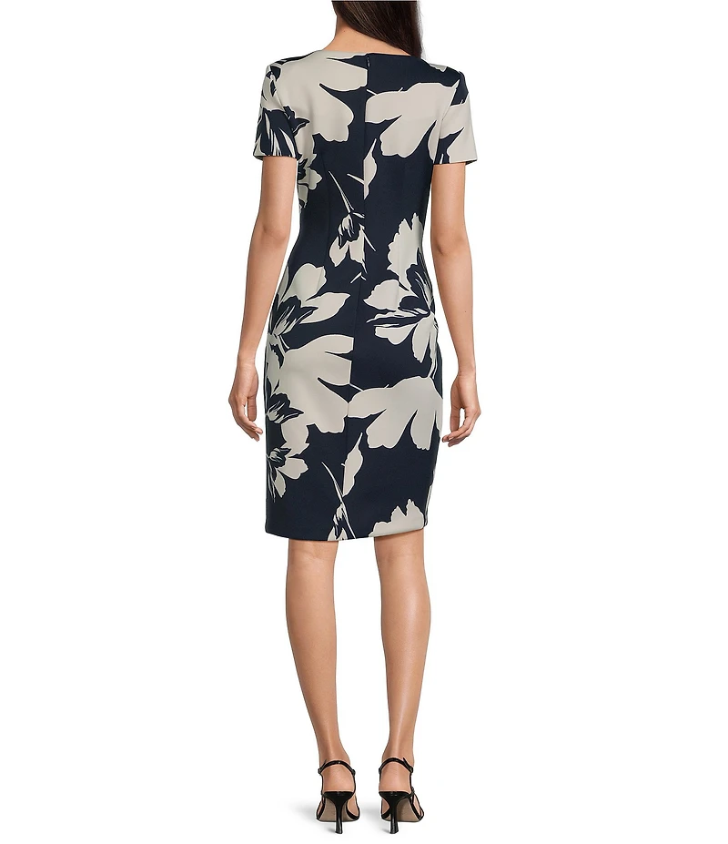Calvin Klein Short Sleeve Floral Print Square Neck Sheath Dress