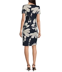 Calvin Klein Short Sleeve Floral Print Square Neck Sheath Dress