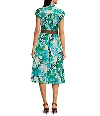 Calvin Klein Short Sleeve Floral V-Neck Belted Midi Dress