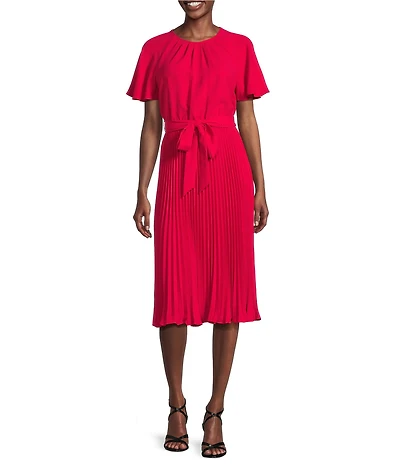 Calvin Klein Short Sleeve Pleated Midi Dress