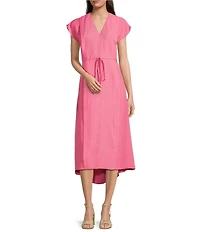 Calvin Klein Short Sleeve V-Neck Belted Midi Dress