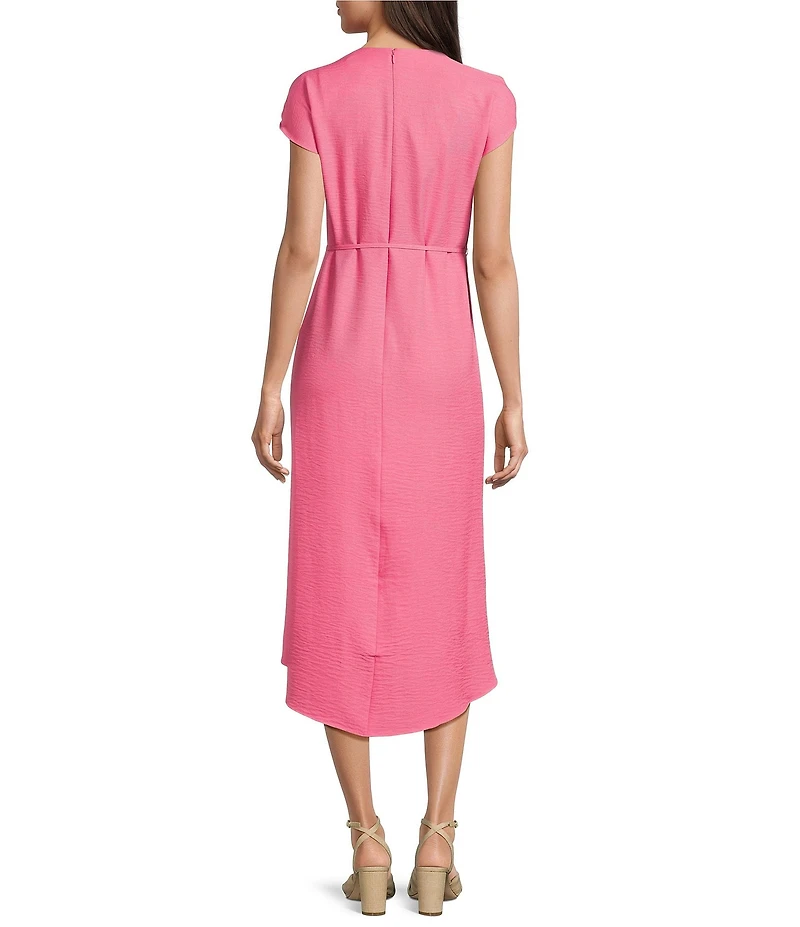 Calvin Klein Short Sleeve V-Neck Belted Midi Dress
