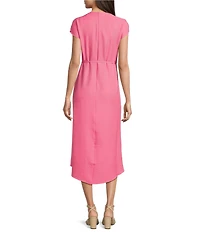Calvin Klein Short Sleeve V-Neck Belted Midi Dress