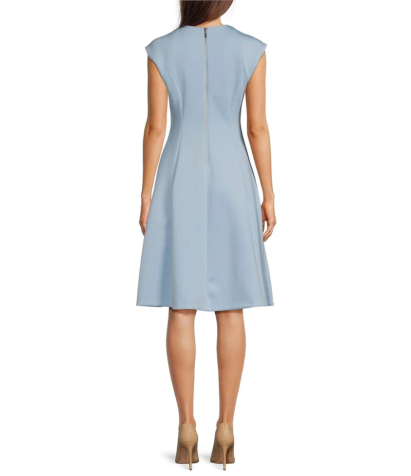 Calvin Klein Short Sleeve V-Neck Scuba A-Line Dress