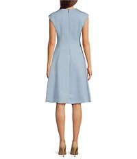 Calvin Klein Short Sleeve V-Neck Scuba A-Line Dress