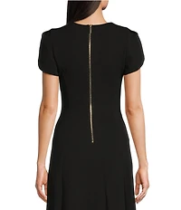 Calvin Klein Scuba Crepe Short Tulip Sleeve V-Neck A-Line Midi Dress