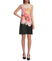 Calvin Klein Sleeveless Crew Neck Floral Print Shift Dress