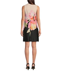 Calvin Klein Sleeveless Crew Neck Floral Print Shift Dress