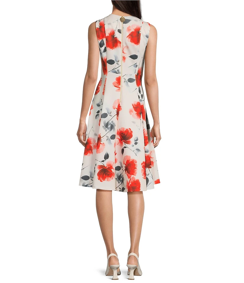 Calvin Klein Sleeveless Floral Print Knee Length Dress