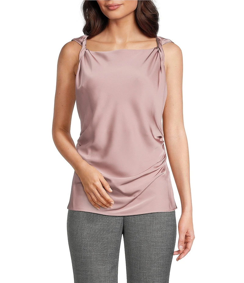 Calvin Klein Sleeveless Twisted Strap Ruched Top