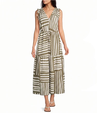 Calvin Klein Sleeveless V Neck Abstract Pattern Midi Dress