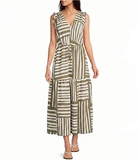 Calvin Klein Sleeveless V Neck Abstract Pattern Midi Dress