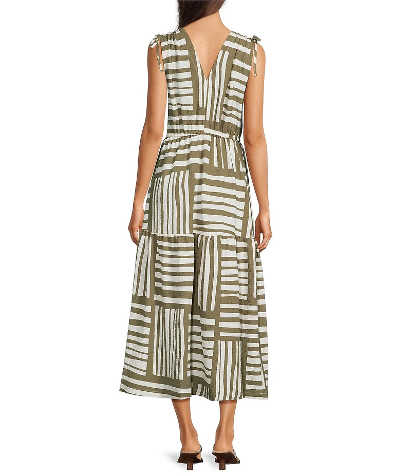 Calvin Klein Sleeveless V Neck Abstract Pattern Midi Dress