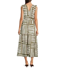 Calvin Klein Sleeveless V Neck Abstract Pattern Midi Dress