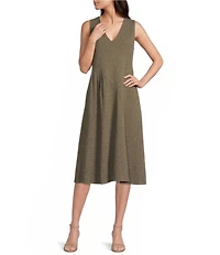 Calvin Klein Sleeveless V-Neck Gathered Side Tencel Midi Dress