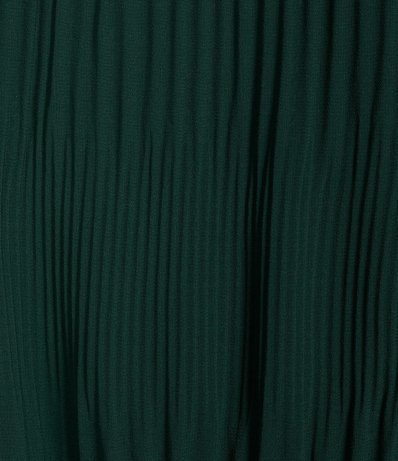 Calvin Klein Solid Chiffon Accordion Pleat Crew Neck Long Sleeve Top