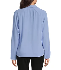 Calvin Klein Solid Crepe De Chine Point Collar Long Sleeve Pull-On Blouse