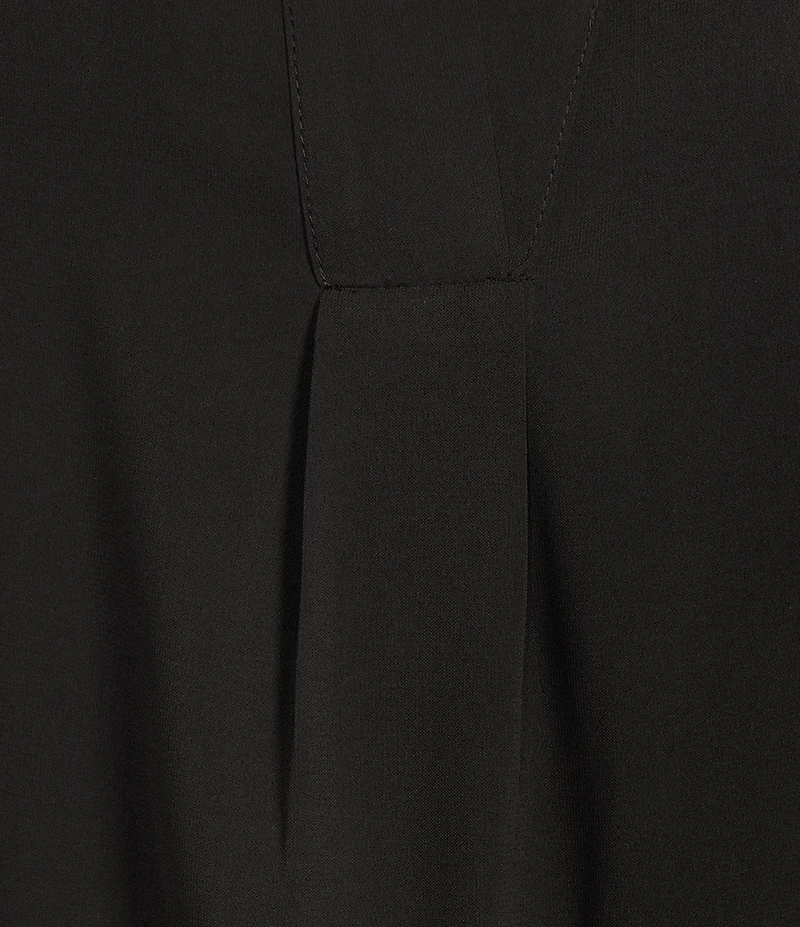 Calvin Klein Solid Crepe de Chine Split V-Neck Long Sleeve Blouse