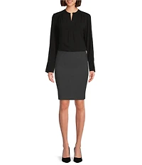 Calvin Klein Solid Crepe de Chine Split V-Neck Long Sleeve Blouse