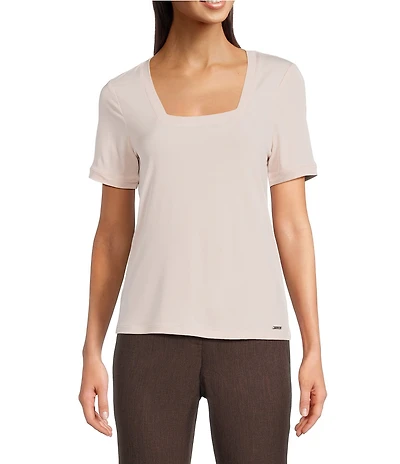 Calvin Klein Solid Knit Square Neck Short Sleeve Top