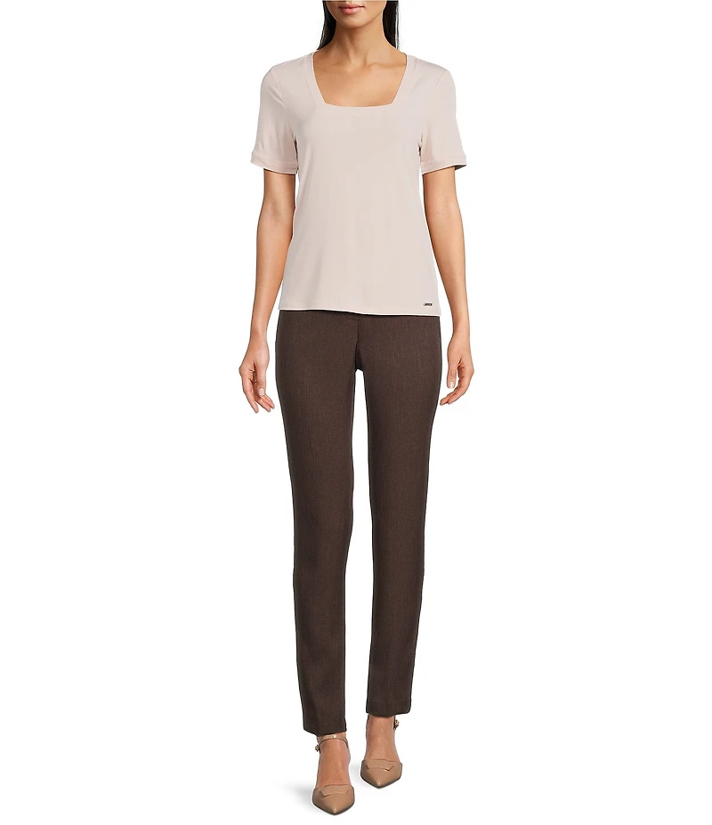Calvin Klein Solid Knit Square Neck Short Sleeve Top