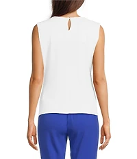Calvin Klein Solid Pleated Crew Neck Knit Tank Top