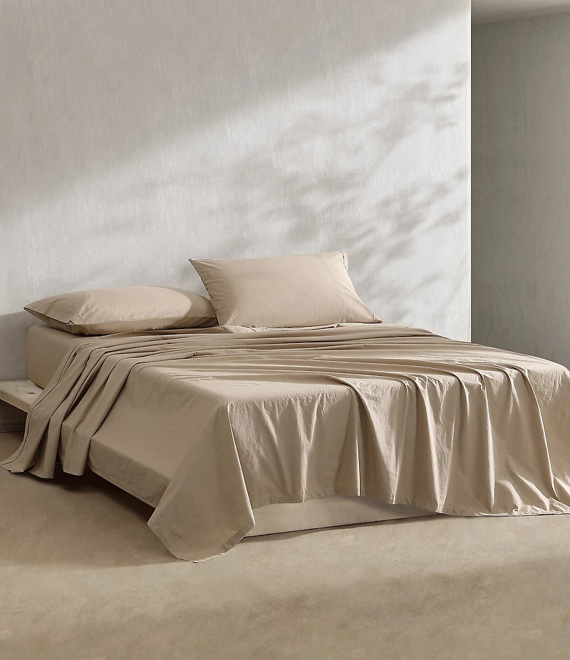 Calvin Klein Solid Washed Cotton Percale Sheet Set