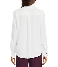 Calvin Klein Sparkle Contrast Trim Fusion Georgette Point Collar Long Sleeve Button Front Top
