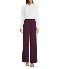 Calvin Klein Sparkle Contrast Trim Fusion Georgette Point Collar Long Sleeve Button Front Top