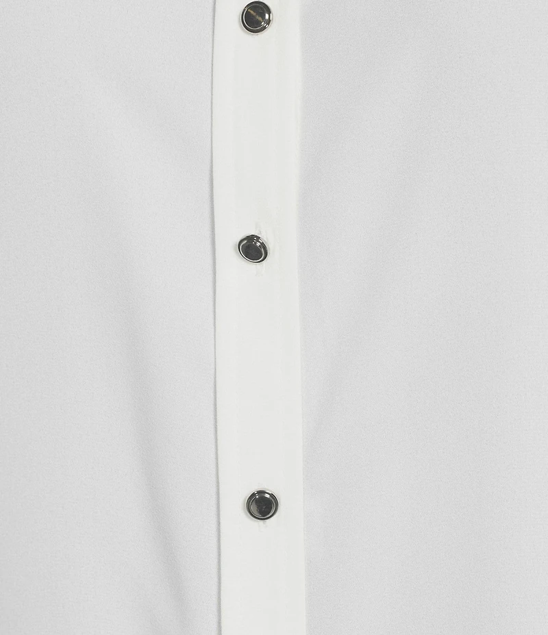 Calvin Klein Sparkle Contrast Trim Fusion Georgette Point Collar Long Sleeve Button Front Top