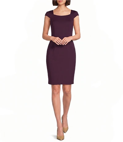 Calvin Klein Square Neck Cap Sleeve Sheath Dress